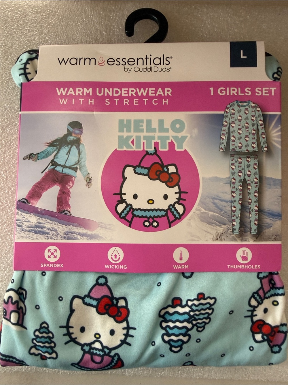 Cuddl Duds Hello Kitty Light Blue Girls Thermal Underwear Set